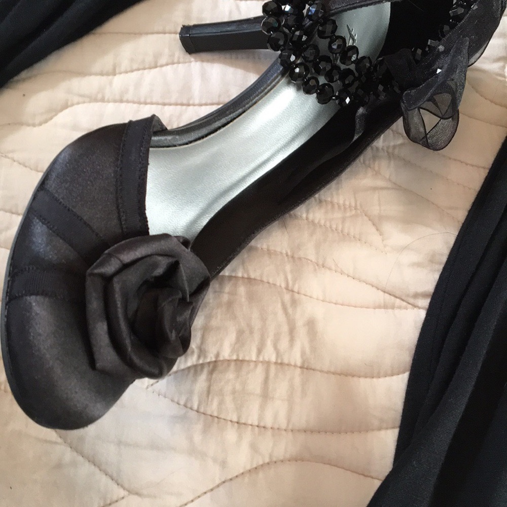 Black satin heels 3”